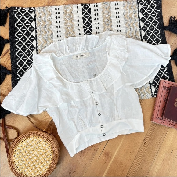 Free People Tops - NWT We The Free Free People Puff flutter Sleeve  100% Linen Button Up Blouse | L